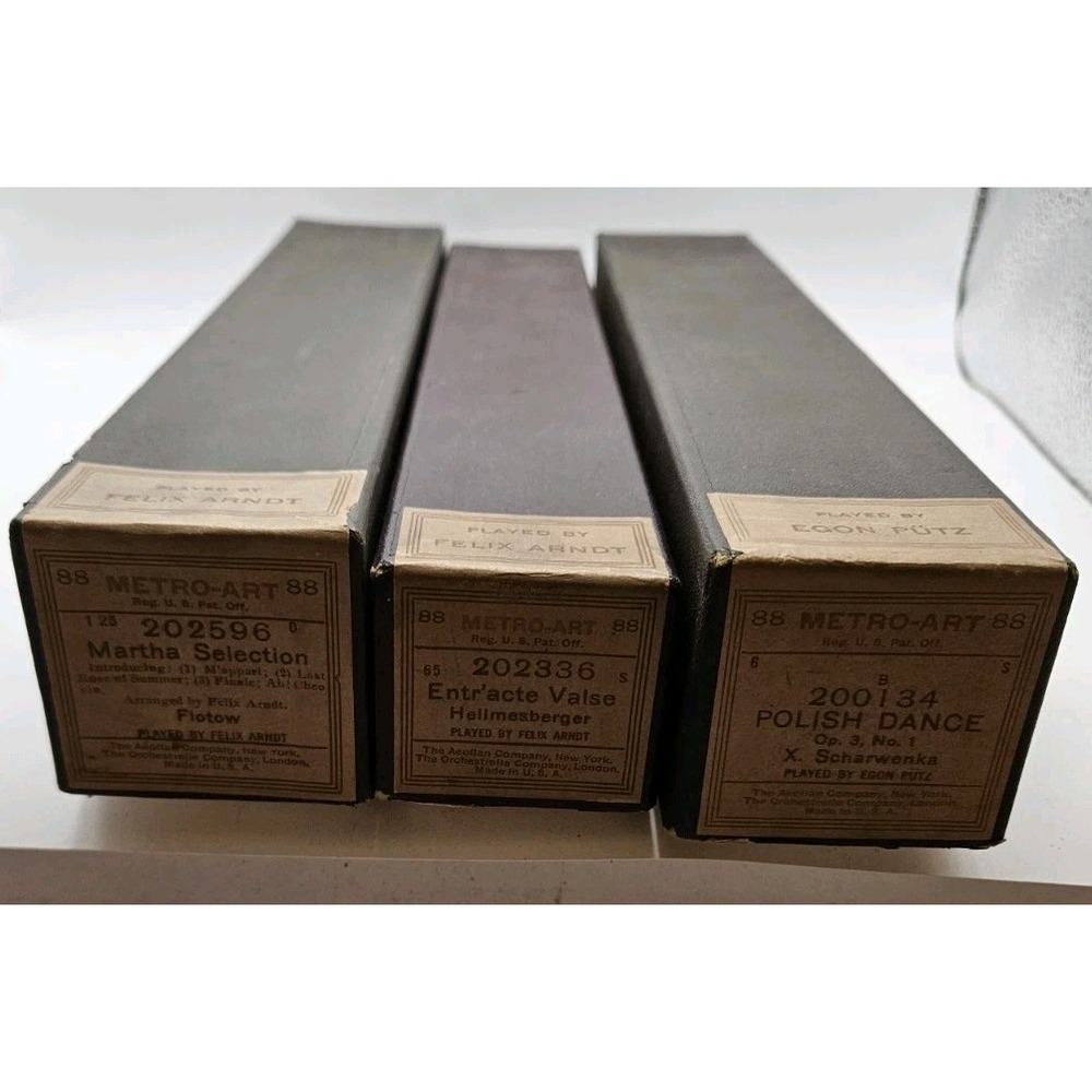 Lot of 3 Vintage 88 Metro-Art‎ Player Piano Rolls/ Arndt, Putz